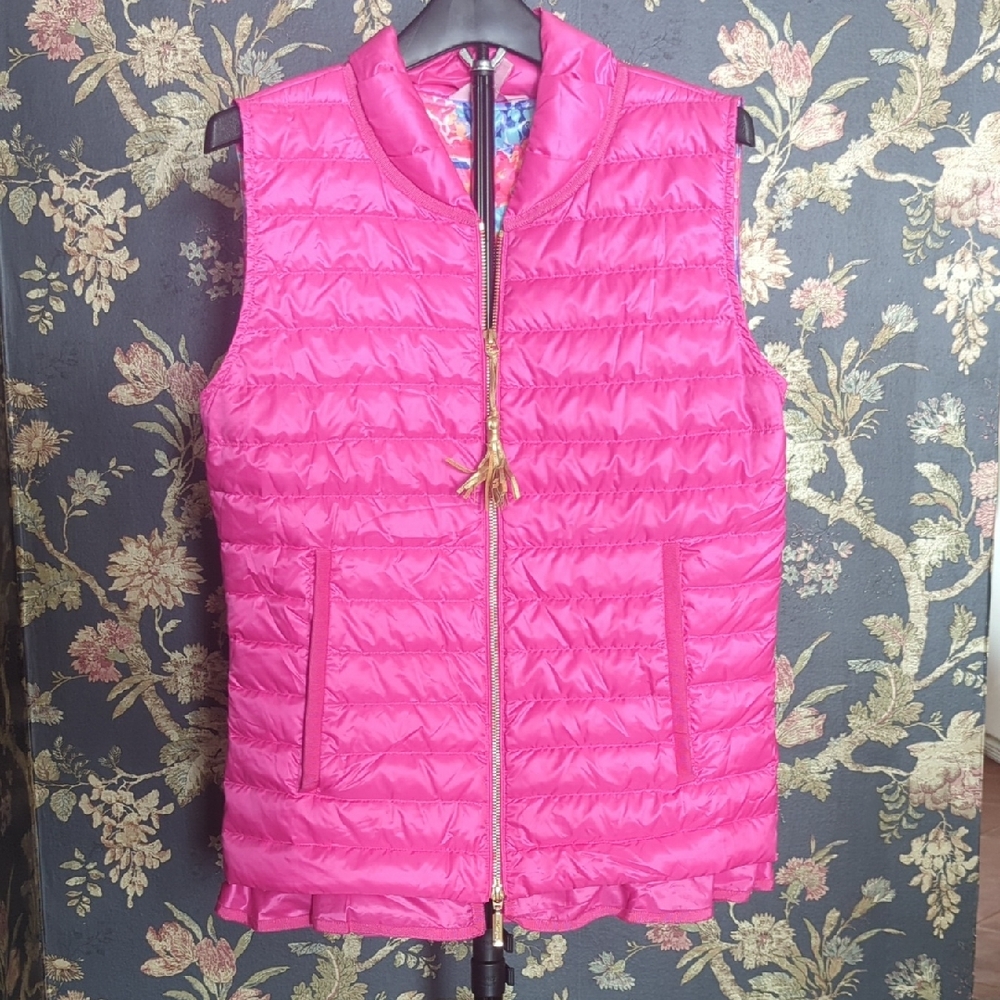 Lilly Pulitzer Cora Hot Pink Puffer Vest Size Women's Medium - Picture 3 of 7